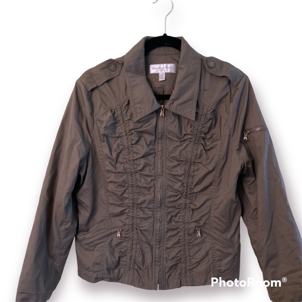 PROPORTION PETITE Women’s Size 16 XL Khaki Green Jacket Slimming Ruched